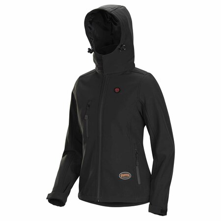 PIONEER Women's Heated Softshell Jacket, 4 Settings, 4-Way Stretch, Detachable Hood, Black, M V3210570U-M